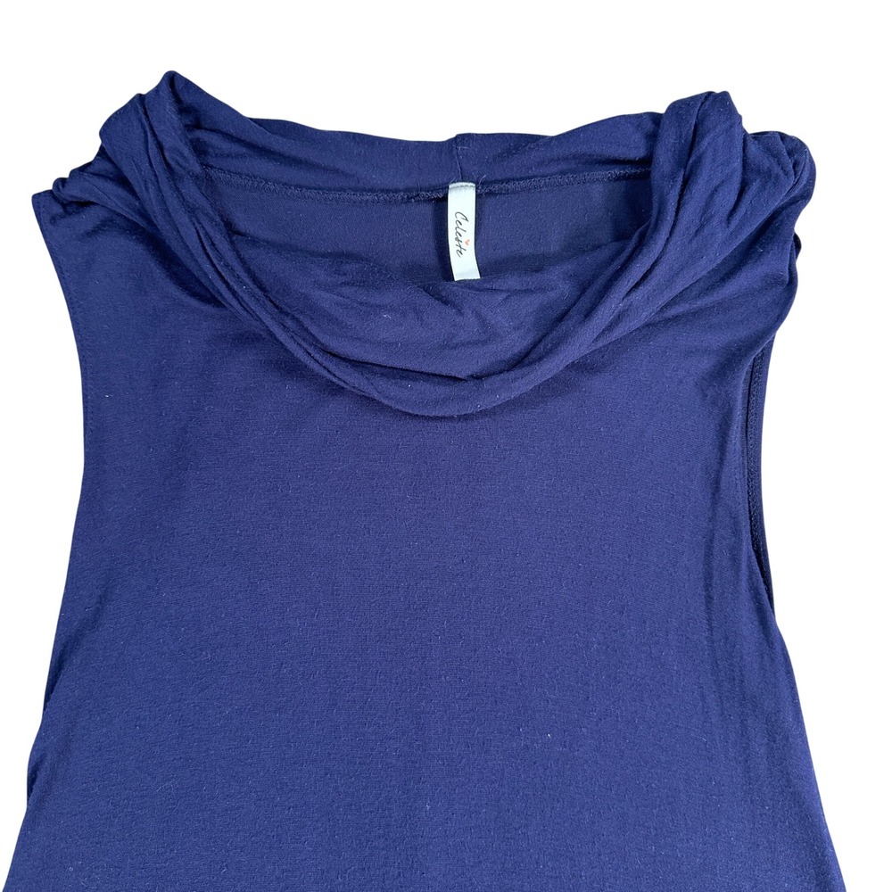 Celeste Women Navy Blue Sleeveless Cowl Neck Tunic Top Large